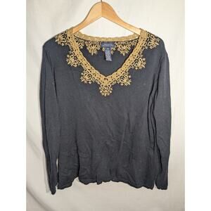 Jones New York Womens Crochet Embroidered Sweater Sz 2X Cottage Core Feminine